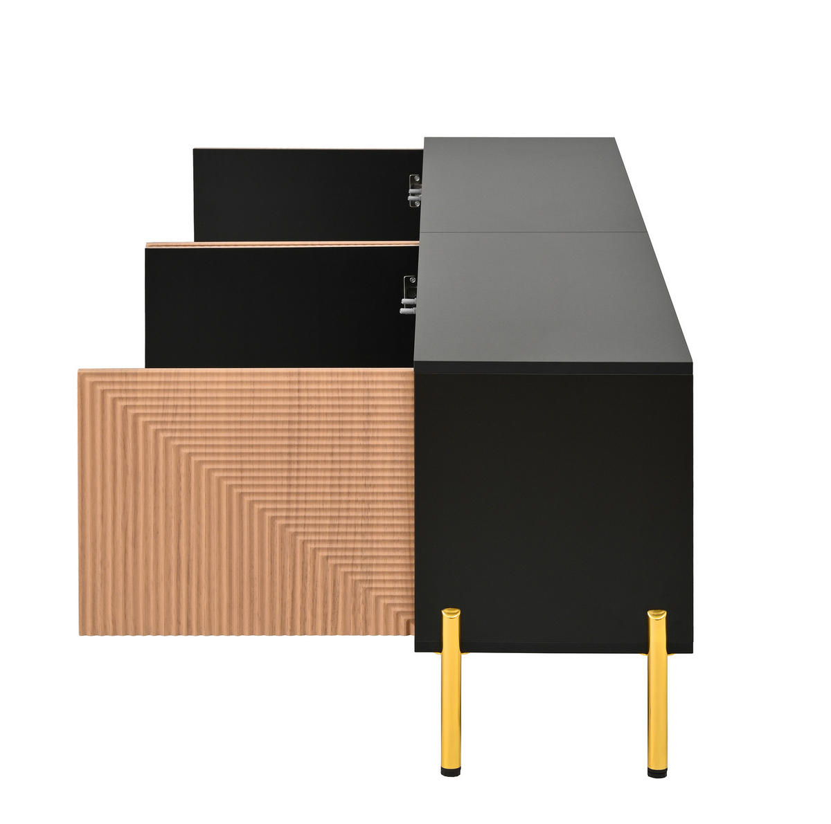 TV-LOWBOARD 170/40/40 cm mit 2 Schubladen, 2 Schiebetüren und Rattan-Optik aus MDF/Metall/Massivholz, Dunkle Eiche - Braun, Holzwerkstoff (170/40/40cm) - Redom