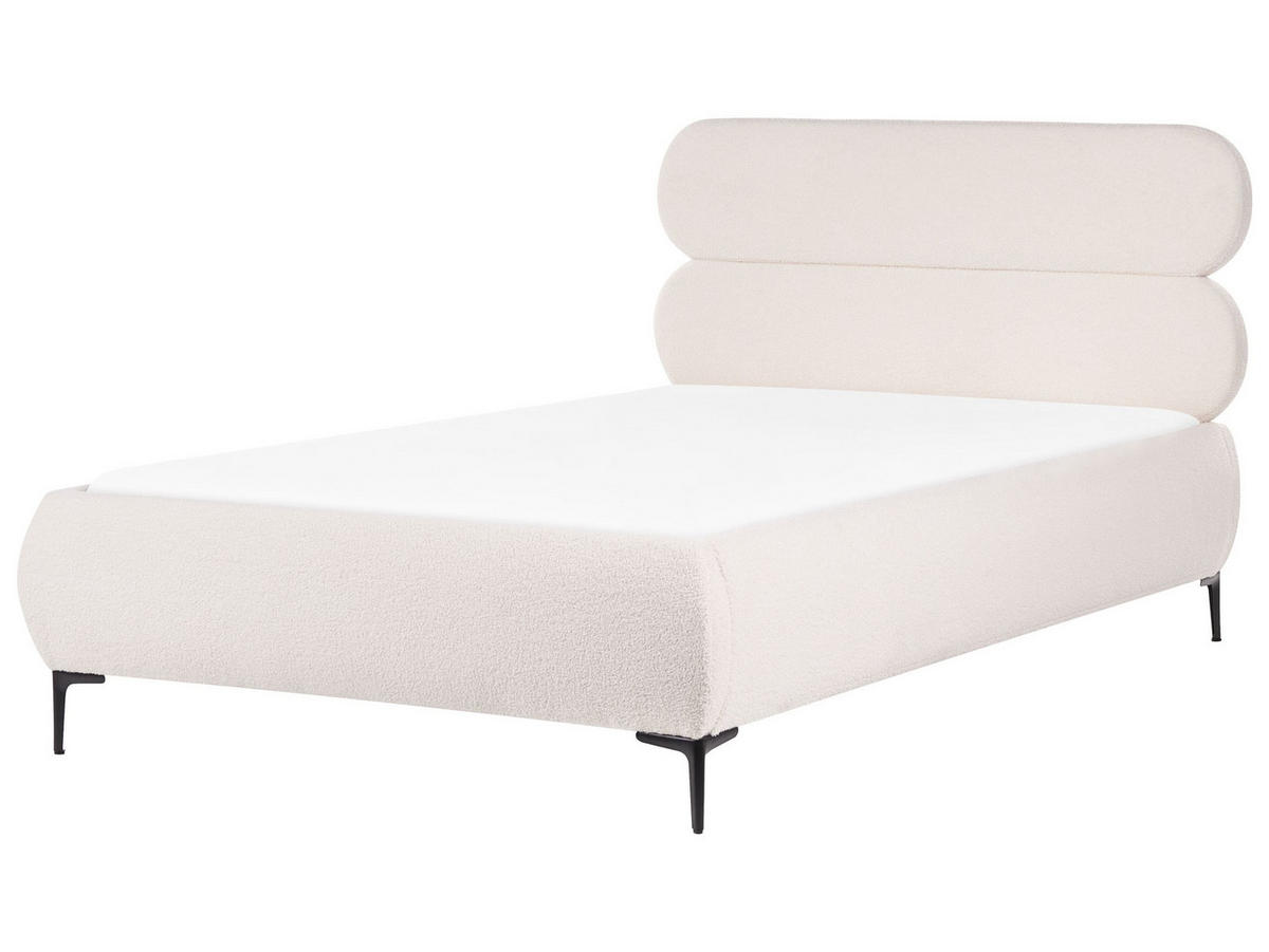 POSTELJA z letvenim dnom 120/200 bouclé kremasto bela Lessay - krem, tekstil (120/200cm) - Beliani