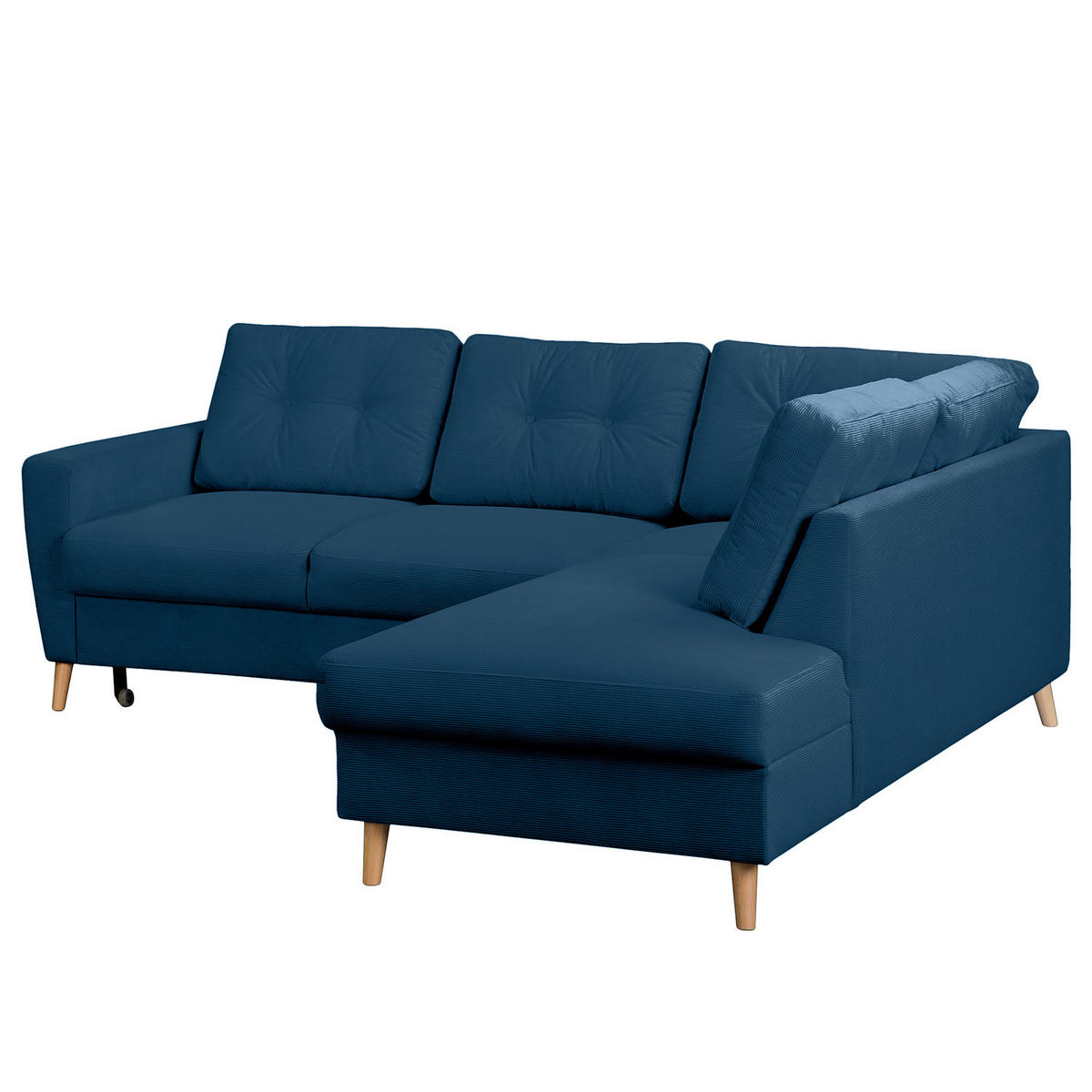 ECKSOFA mit Ottomane - Blau/Braun, Holz/Textil (230/200cm) - home24