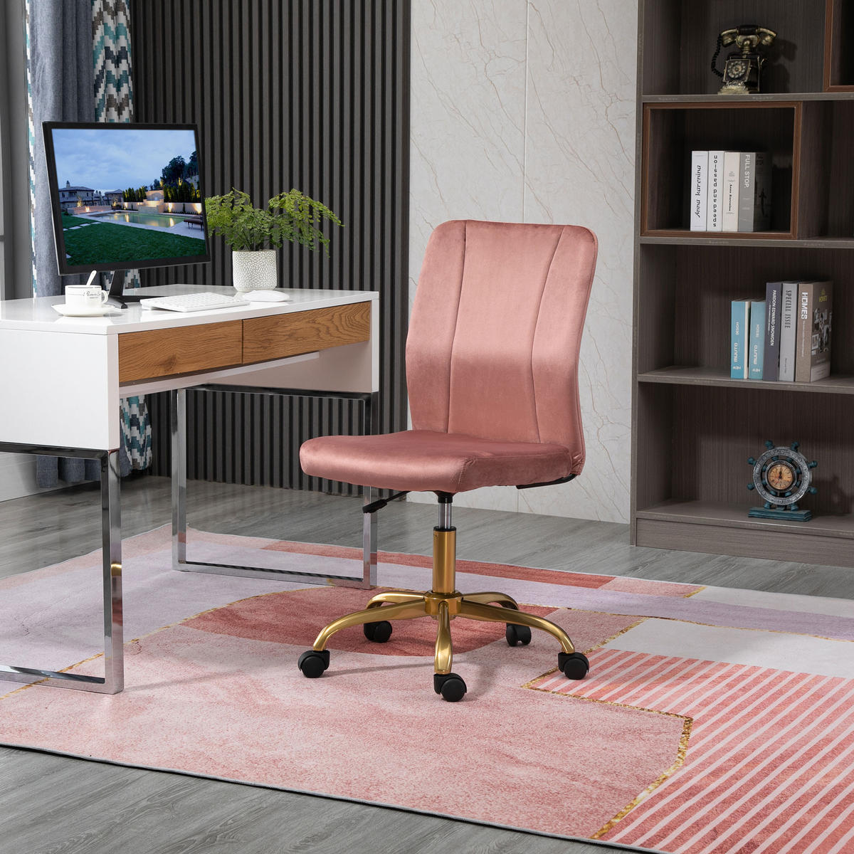 DREHSTUHL DE-11664 Samt Rosa mit Goldgestell - Roségold, Textil (60/102/56cm) - ComfortXL