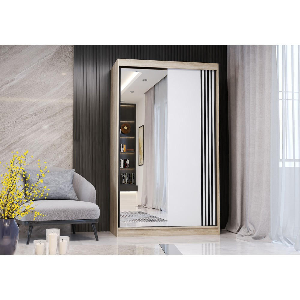 Thumbnail - Möblo Schiebetürenschrank, Sonoma Eiche, Weiß, Metall, Rechteckig, 120x200x61 cm, Schlafzimmer, Kleiderschränke, Schwebe...