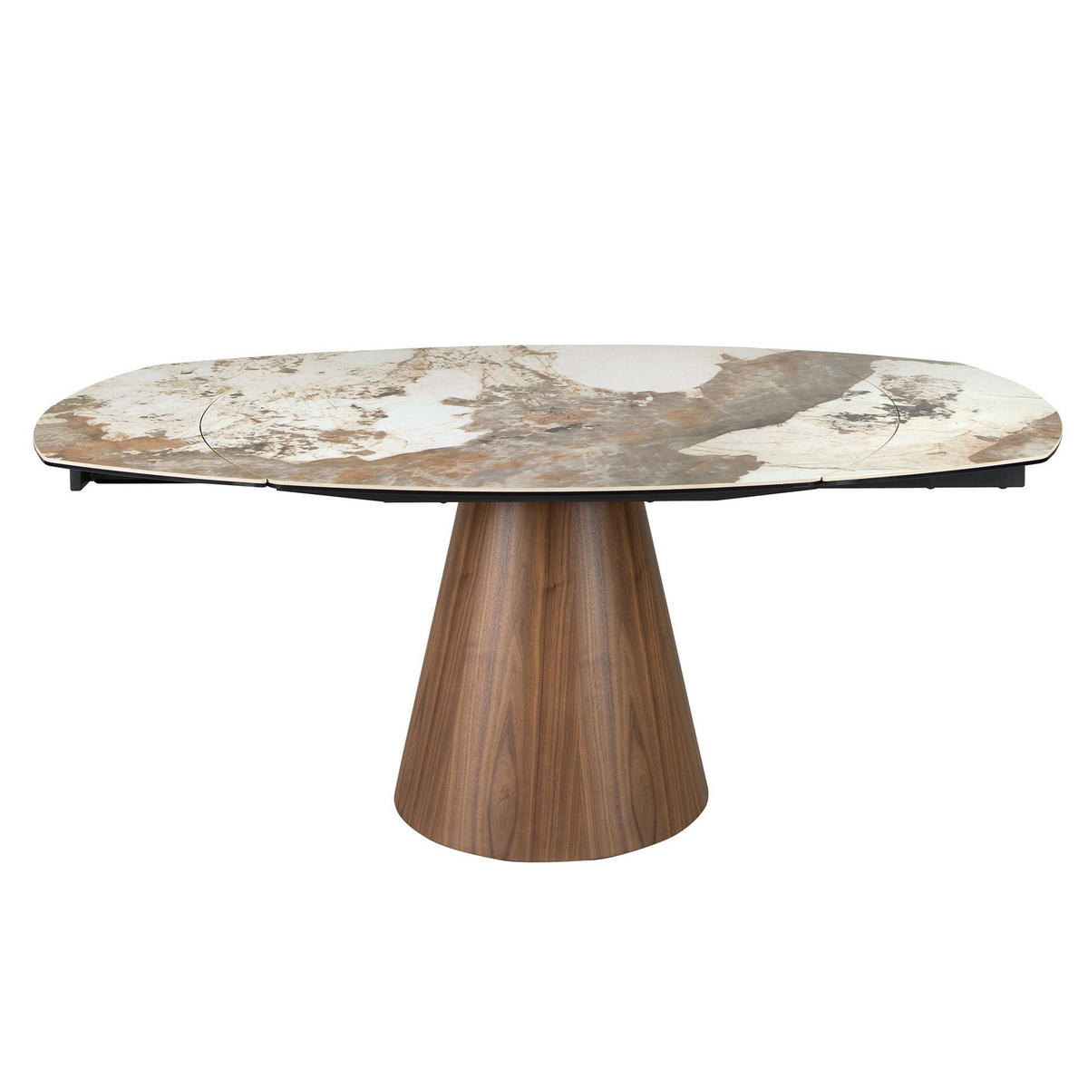 ESSTISCH Ovaler ausziehbarer in Fassform aus Porzellan-Marmor und Nussbaumholz Ø130/120/76 cm - Nussbaumfarben/Walnussfarben, Keramik/Holz (120/130/75cm) - ANGEL CERDA