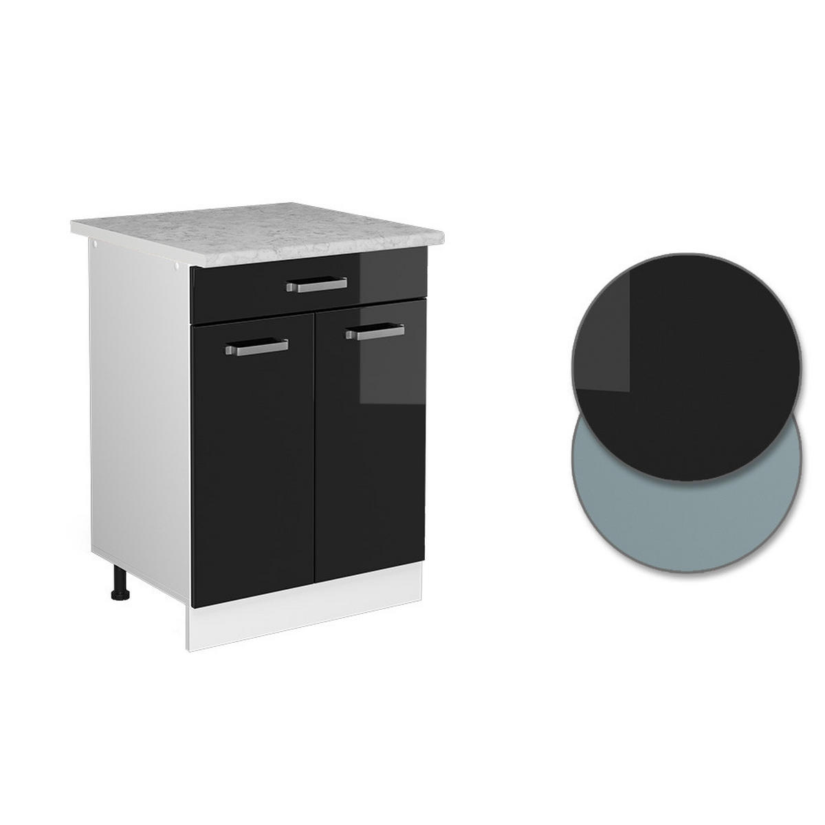 UNTERSCHRANK R-Line Schwarz Hochglanz 60 cm mit Schubladen - Schwarz Hochglanz/Weiß, Holzwerkstoff (60/81.6/60cm) - Vicco