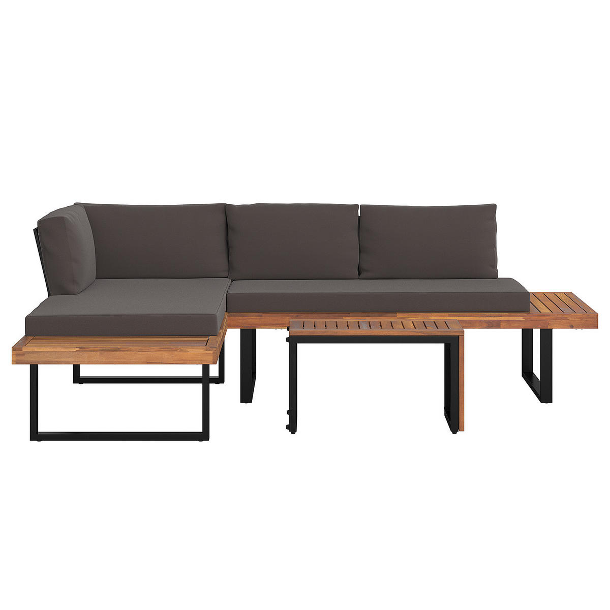 LOUNGESET - Akazie massiv / Polyester - Braun / Grau - 3-teilig - Grau, Holz/Textil - home24