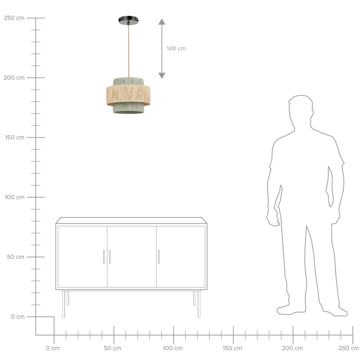 HÄNGELEUCHTE Palbra 40/40/180 cm - Naturfarben, Papier (40/40/180cm) - Beliani