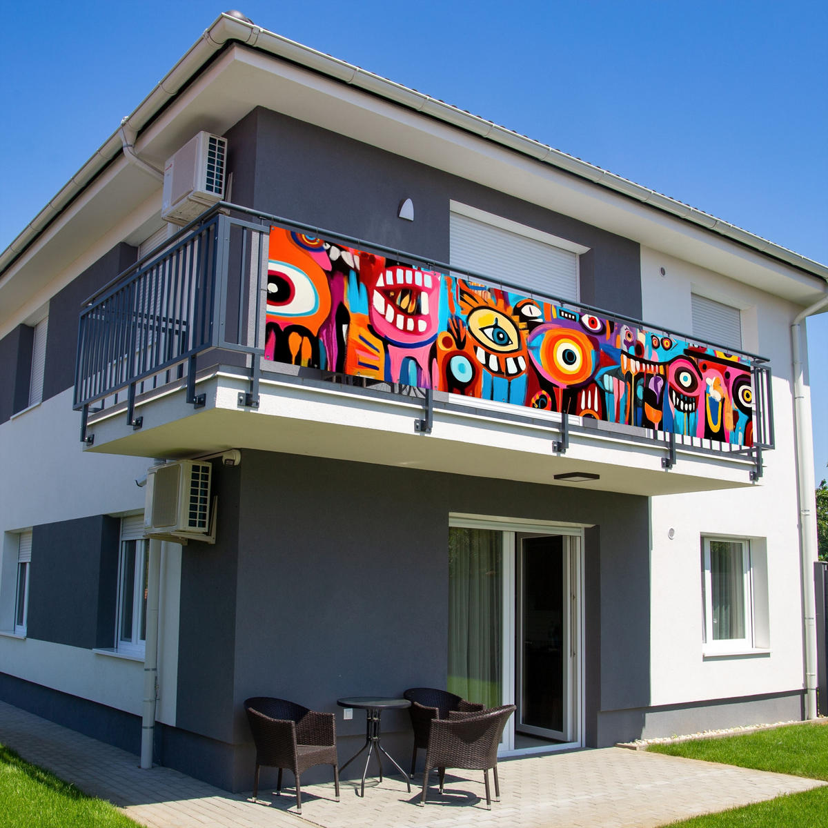 BALKON-SICHTSCHUTZ Abstrakt - Gesicht - Farbenfroh - Multicolor, Kunststoff (500/110cm) - MuchoWow