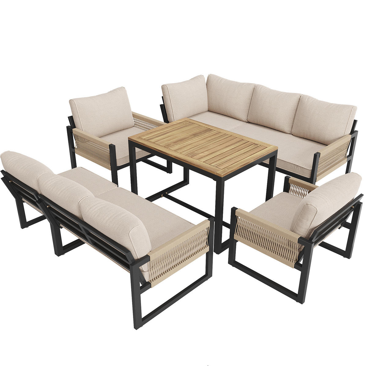 GARTENMÖBEL-SET 95/63/65 cm beige aus Metall und Polyester, modular - Beige, Metall - OKWISH
