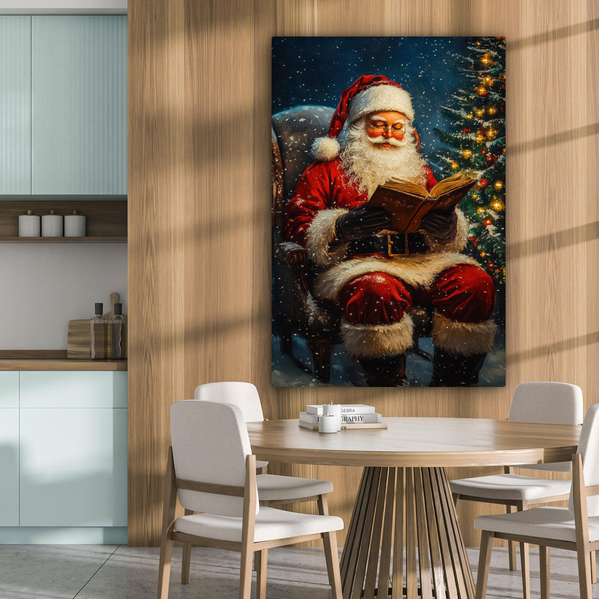 LEINWANDBILD Weihnachtsmann - Weihnachten - Winter - Weihnachtsbaum 80x120 cm - Bordeaux, Textil (80/120cm) - MuchoWow