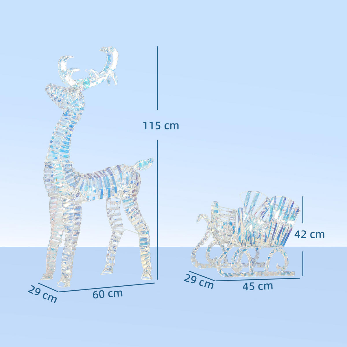 BELEUCHTETES Rentier mit Schlitten Silberfarben 29.0/60.0/115.0 cm - Silberfarben, Kunststoff (29/115/60cm)