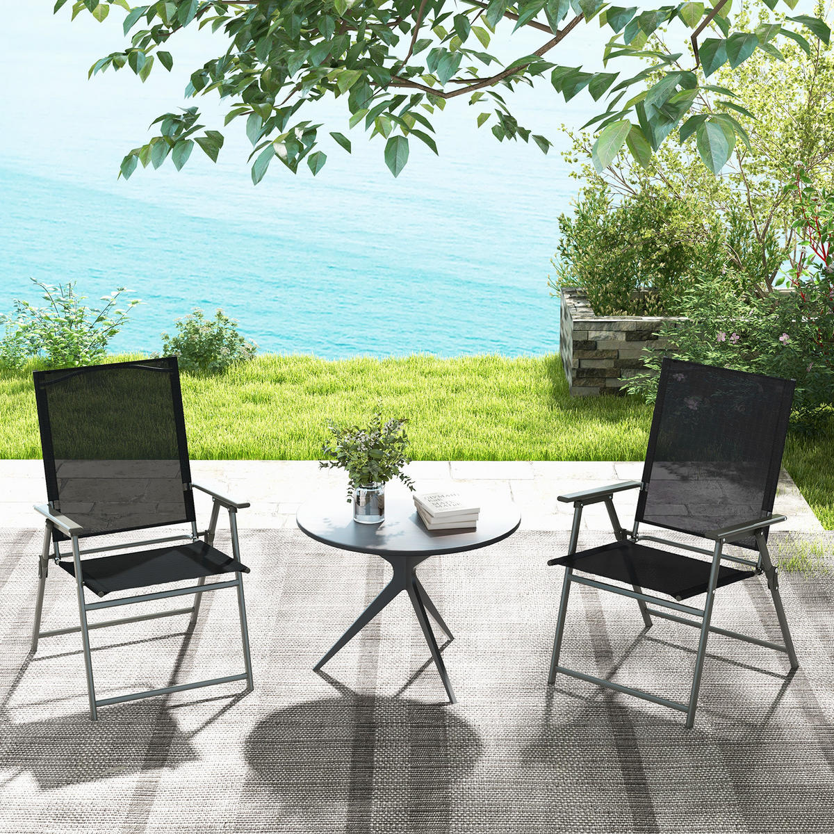 TERRASSENSTUHL Schwarz (2er-Set) - Schwarz, Metall (58/69/62cm) - COSTWAY