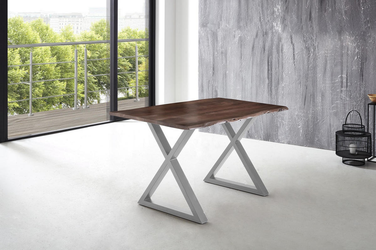 ESSTISCH LUBIN - Silberfarben/Braun, Holz/Metall (90/180/77cm) - SAM