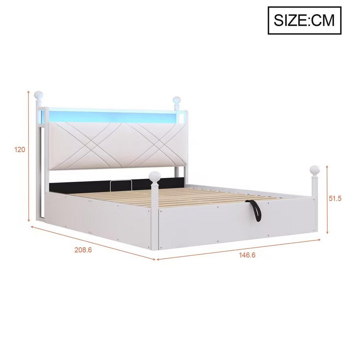MULTIFUNKČNÍ postel 140/190 cm s odnímatelným nebesovým rámem, LED osvětlením, USB/Type-C a úložným prostorem, Bílá - bílá, kov (140/190cm) - Redom