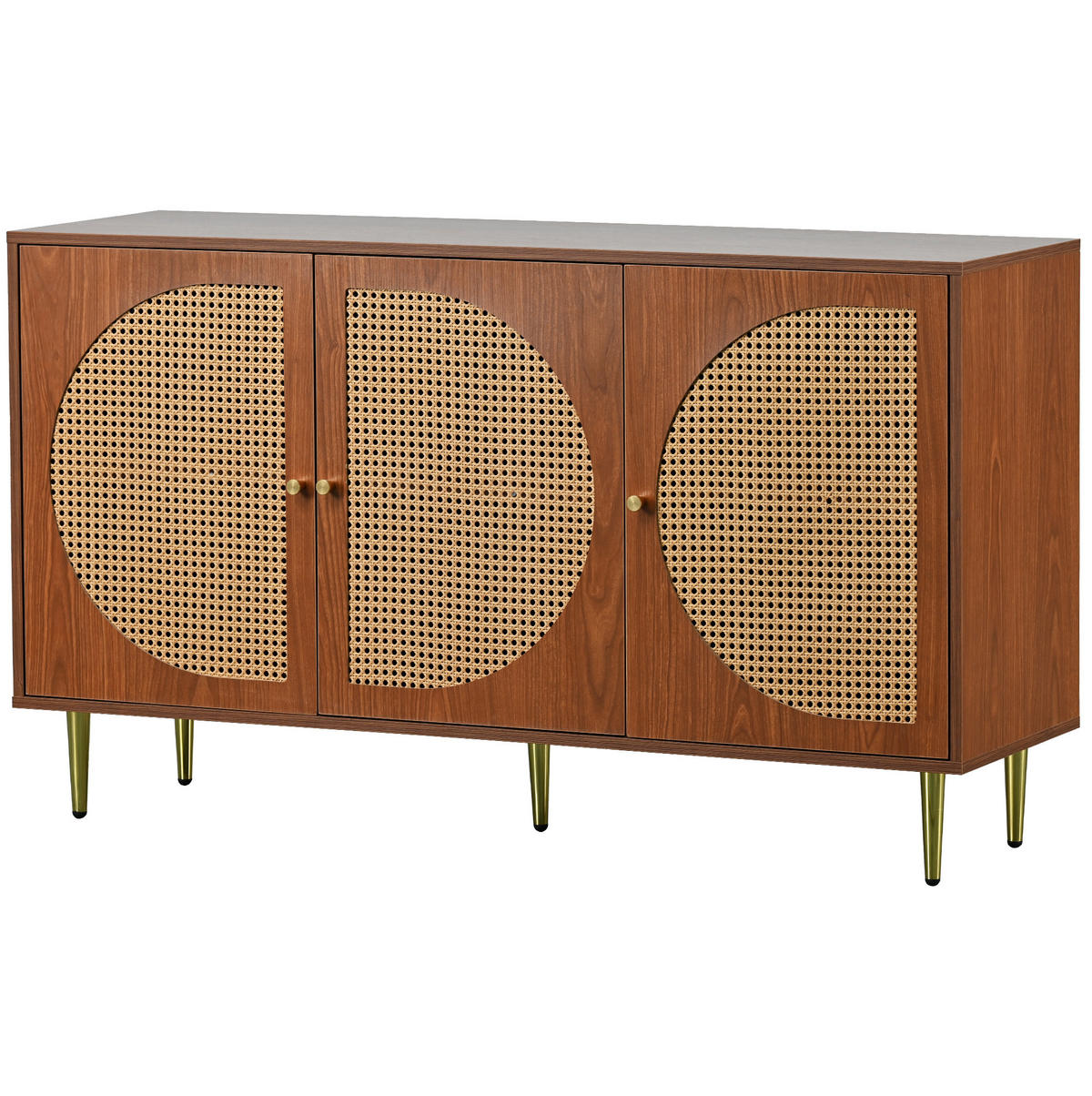 SIDEBOARD 129,8/40/76 cm in Walnuss mit Rattanfront und 3 Türen - Walnussfarben, Holzwerkstoff (129.8/76/40cm) - Flora Grace