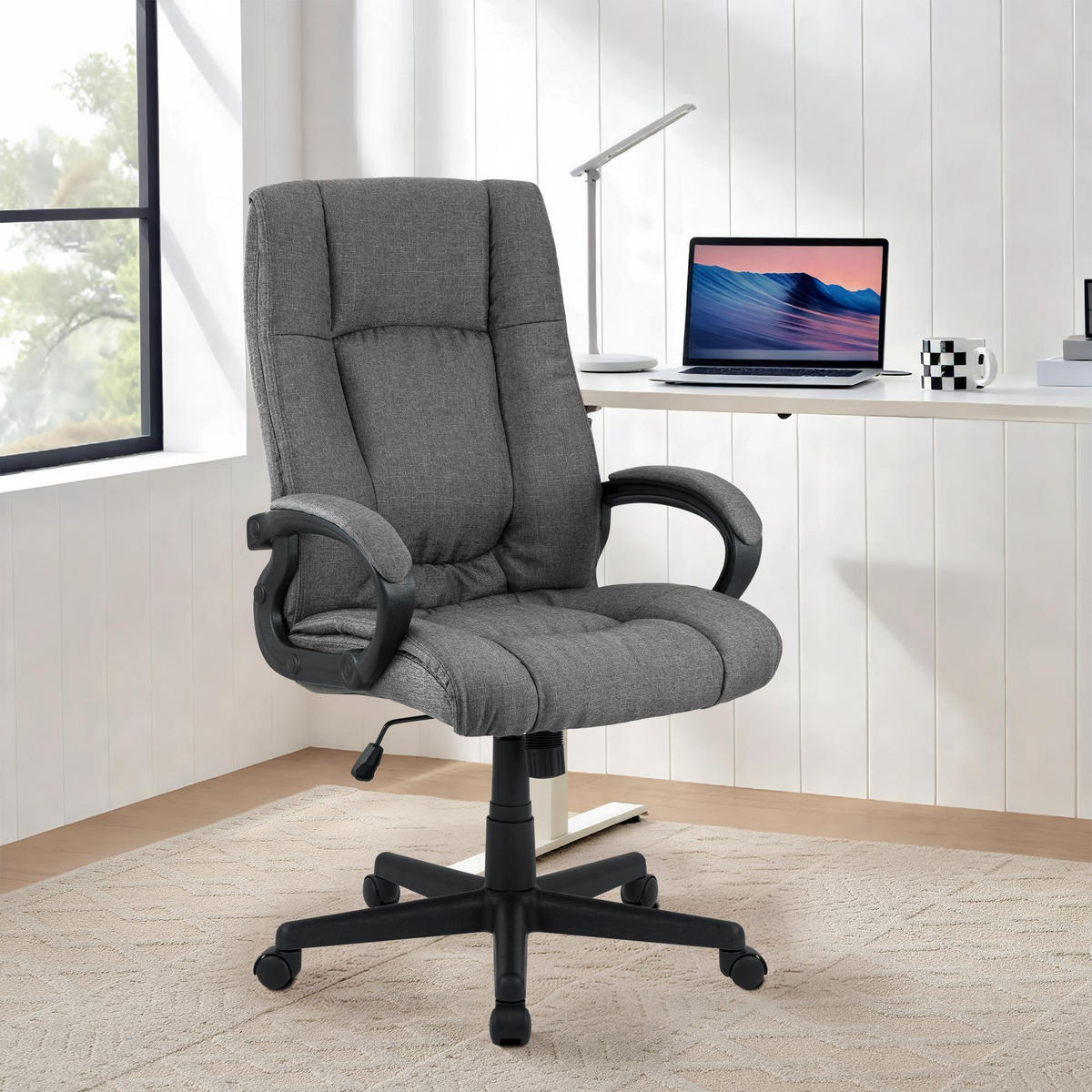 DREHSTUHL Stoff Dunkelgrau - Dunkelgrau/Schwarz, Kunststoff/Textil (66/106/70cm) - CLP