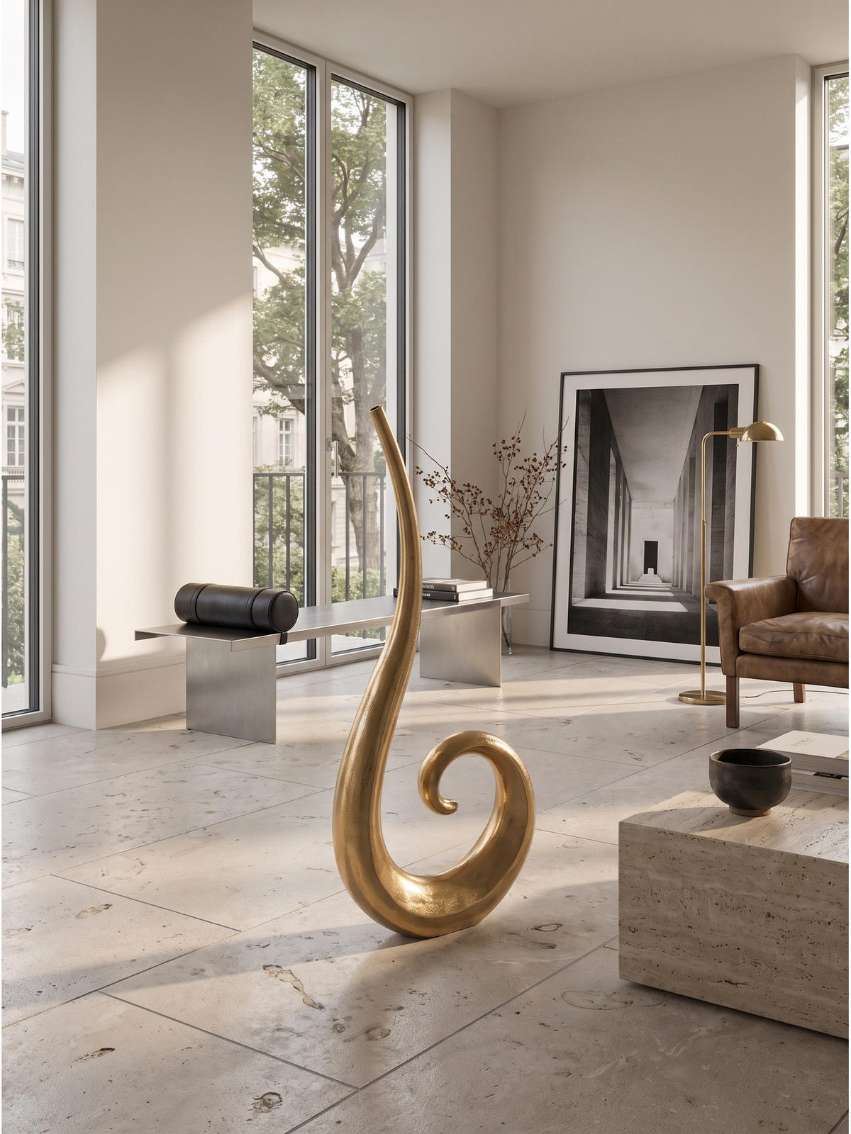 BODENVASE BAVENO, Aluminium, handgefertigt, Gold, 48 x 10 x 100 cm - Goldfarben, Metall (100cm) - KADIMA DESIGN