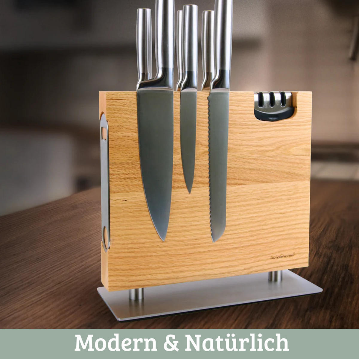 MESSERBLOCK magnetisch ohne Messer HYFO MIT MESSERSCHÄRFER Eiche - Braun, Holz (29/27/12cm) - DELUKE