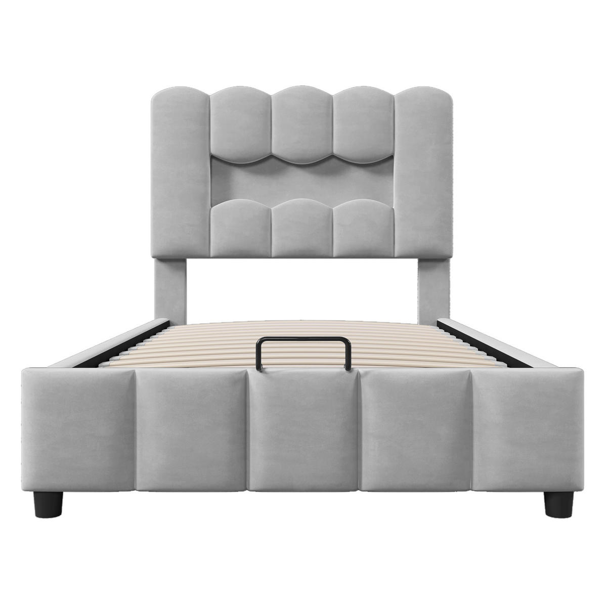 POLSTERBETT aus Samt und MDF 90x200 cm Grau mit LED-Beleuchtung, Bettkasten und verstellbarem Kopfteil - Grau, Textil (90/200cm) - IVMEU