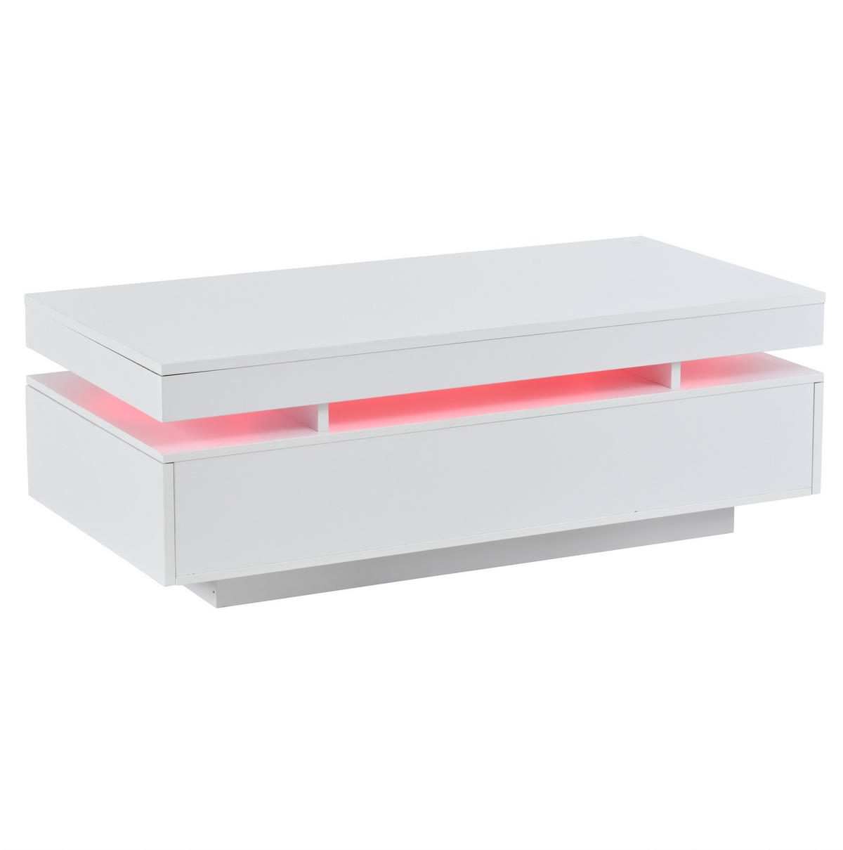 COUCHTISCH aus Spanplatte 100x50x35 cm in Weiß mit 2 Schubladen & LED - Weiß, Holzwerkstoff (100/50/35cm) - Modfu