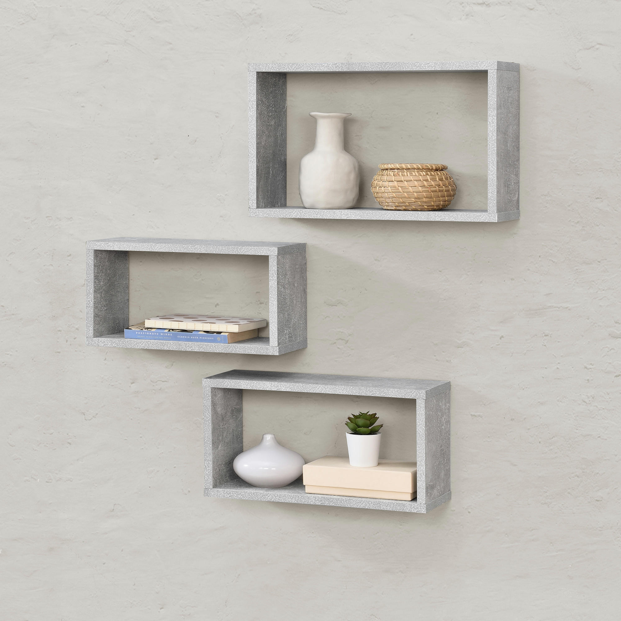WANDREGAL-SET 3 TLG. Mandal - Grau, Holzwerkstoff (37/19/14.5cm) - [en.casa]