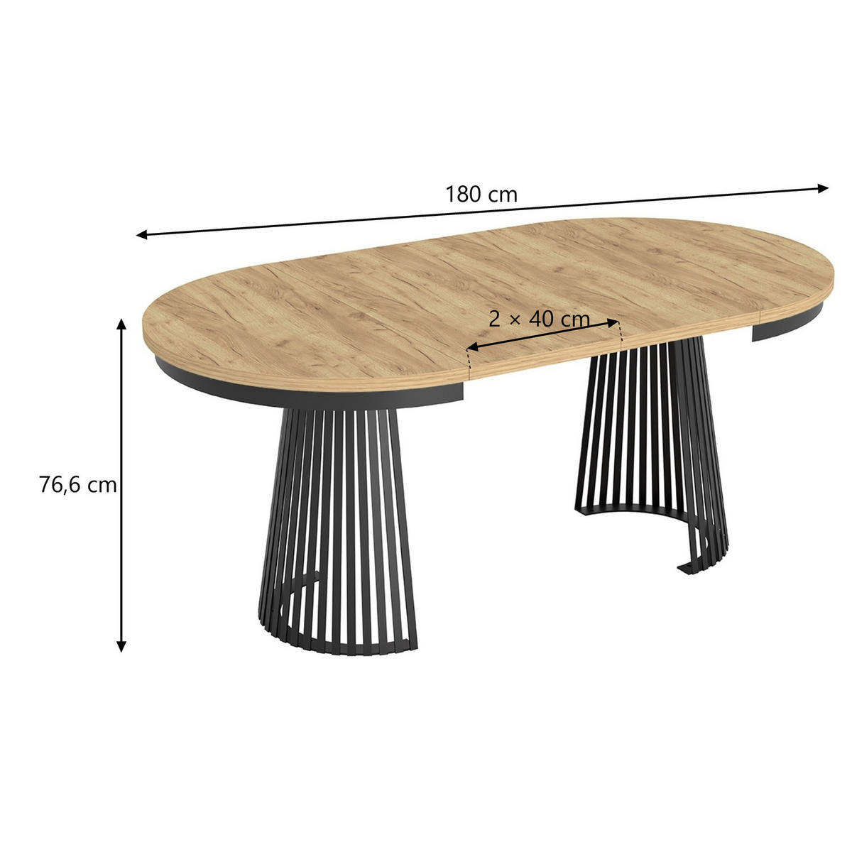 ESSTISCH Garda rund ausziehbar 100-180 x 100 x 76,6 cm Eiche Artisan/Schwarz - Schwarz/Eiche Artisan, Holzwerkstoff (100/100/76.6cm) - Koseto