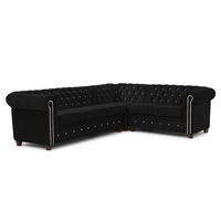 ECKSOFA Chesterfield Cleo Blink Schwarz Samt mit Kristallsteppung und braunen Massivholzfüßen - Ottomane Rechts - Schwarz/Braun, Holz/Textil (264/210cm) - S-Style Möbel
