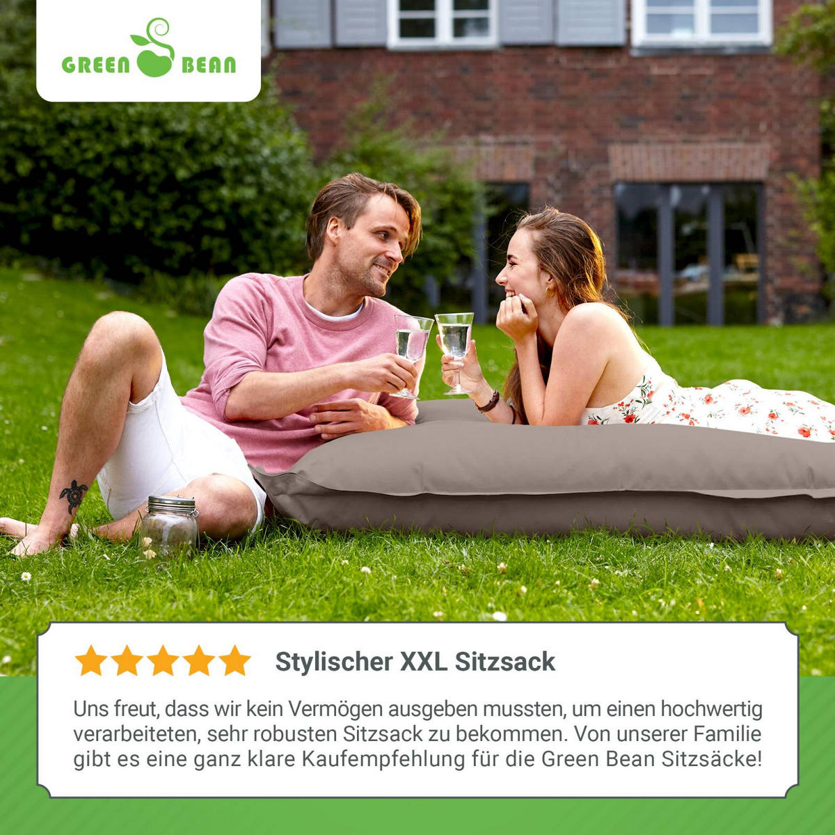 RIESEN-SITZSACK "Square" 140x180cm 380 L - Dunkelbraun, Textil (140/25/180cm) - Green Bean