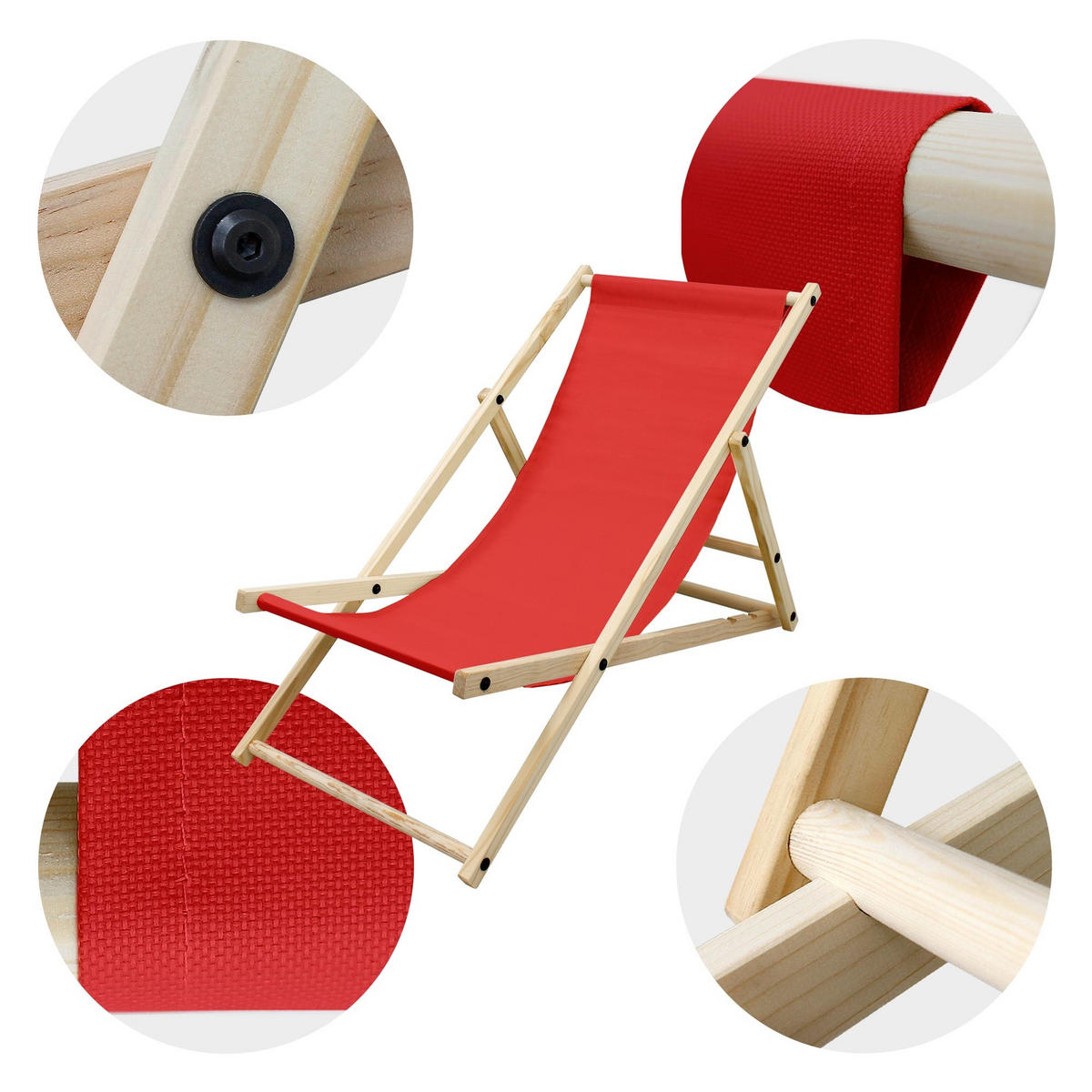LIEGESTUHL samt Rot 2er Set - Rot, Holz (52/83/117cm) - ECD-Germany