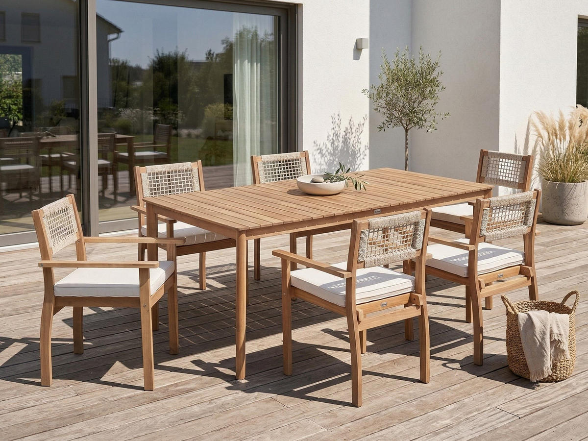 GARTENTISCH 180/100 cm Akazienholz Hellbraun Jaco - Hellbraun, Holz (180/100/75cm) - Beliani