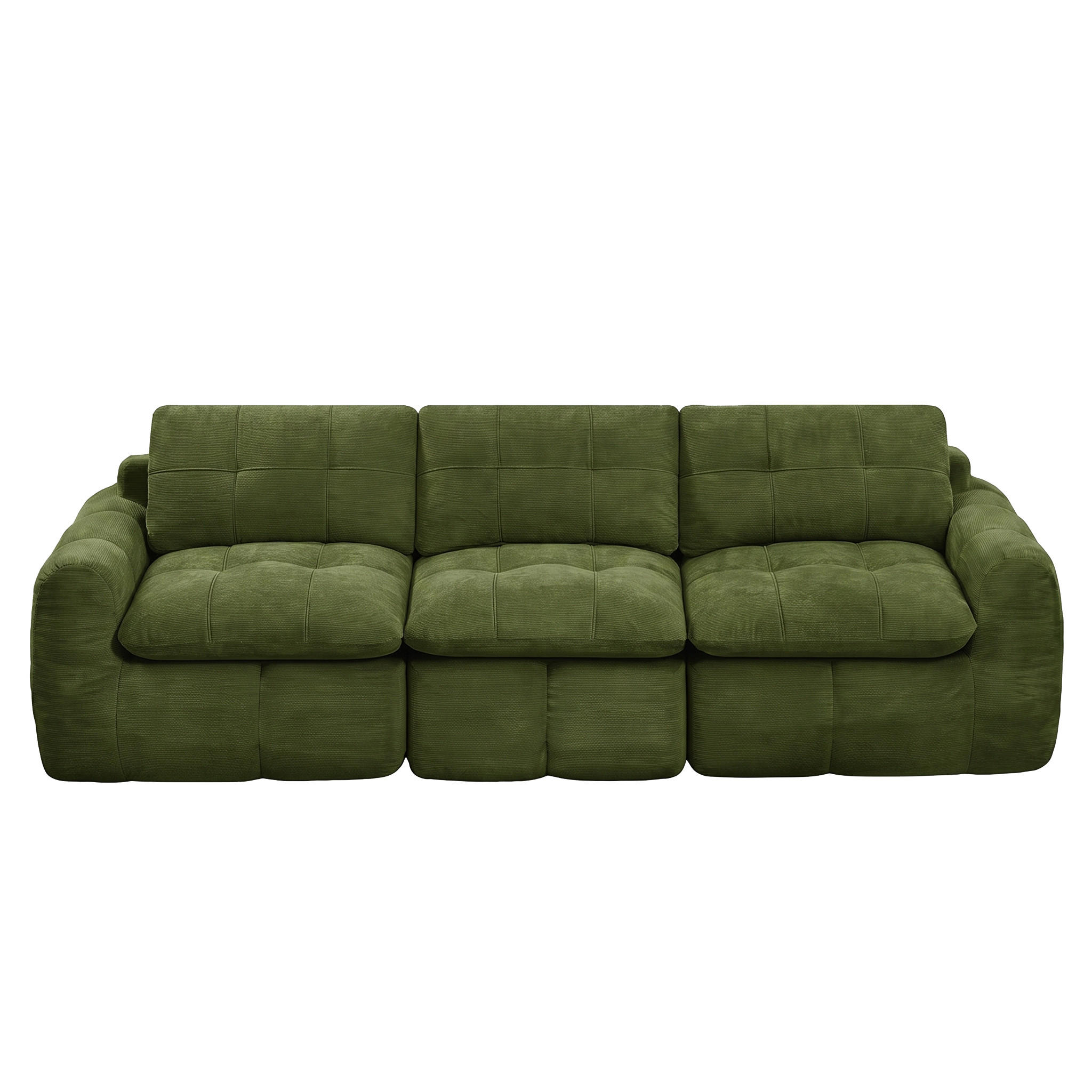 3-SITS SOFFA Modulär chenille rutsteppad grön - Grön, Textil (264/68/97cm) - Urban Meuble