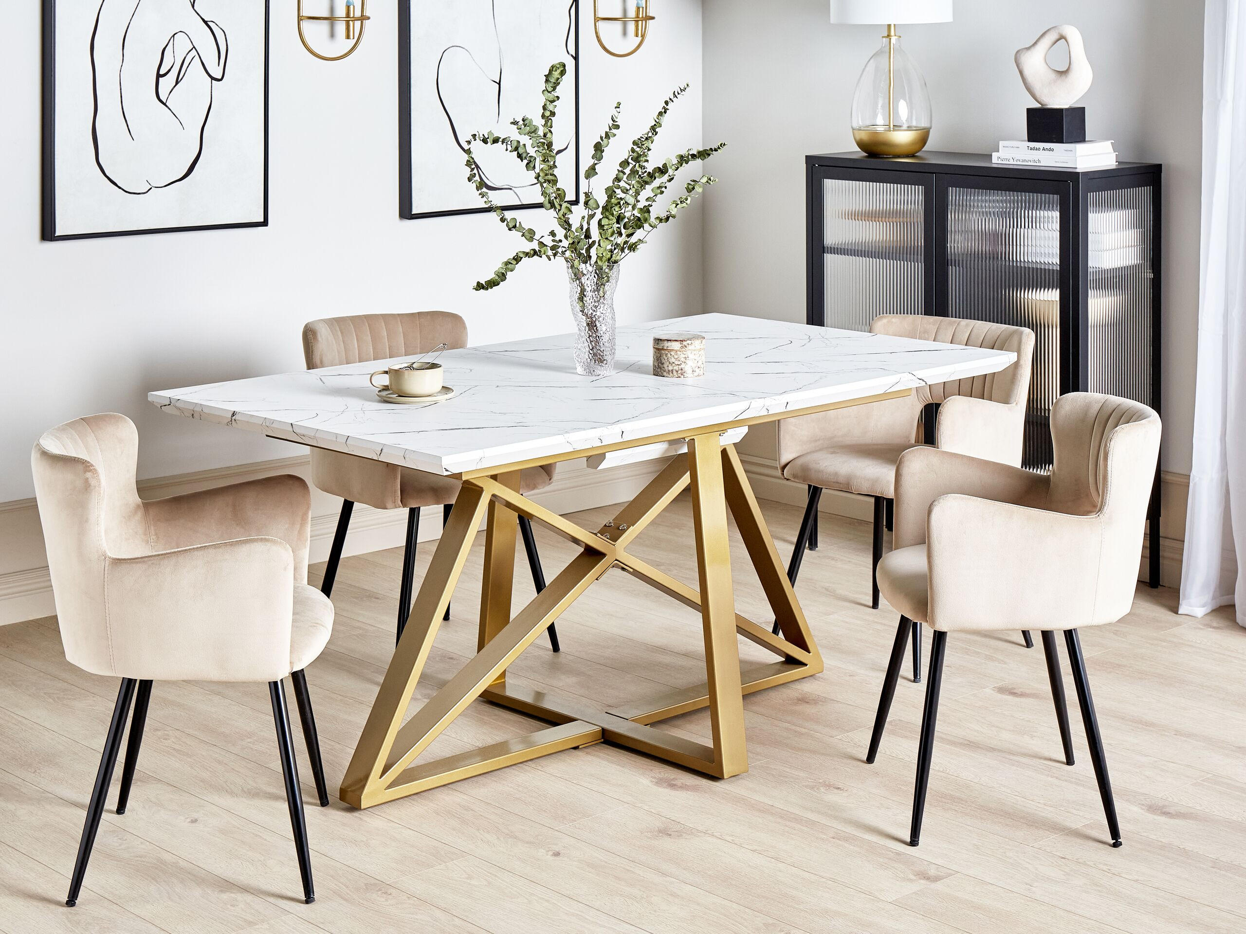 ESSTISCH 160-200/90/77 cm Weiß, Goldfarben Rechteckig Maximus - Weiß, Holzwerkstoff (200/90/77cm) - Beliani