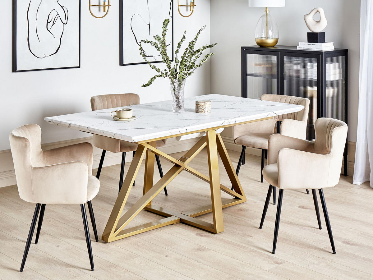 ESSTISCH 160-200/90/77 cm Weiß, Goldfarben Rechteckig Maximus - Weiß, Holzwerkstoff (200/90/77cm) - Beliani