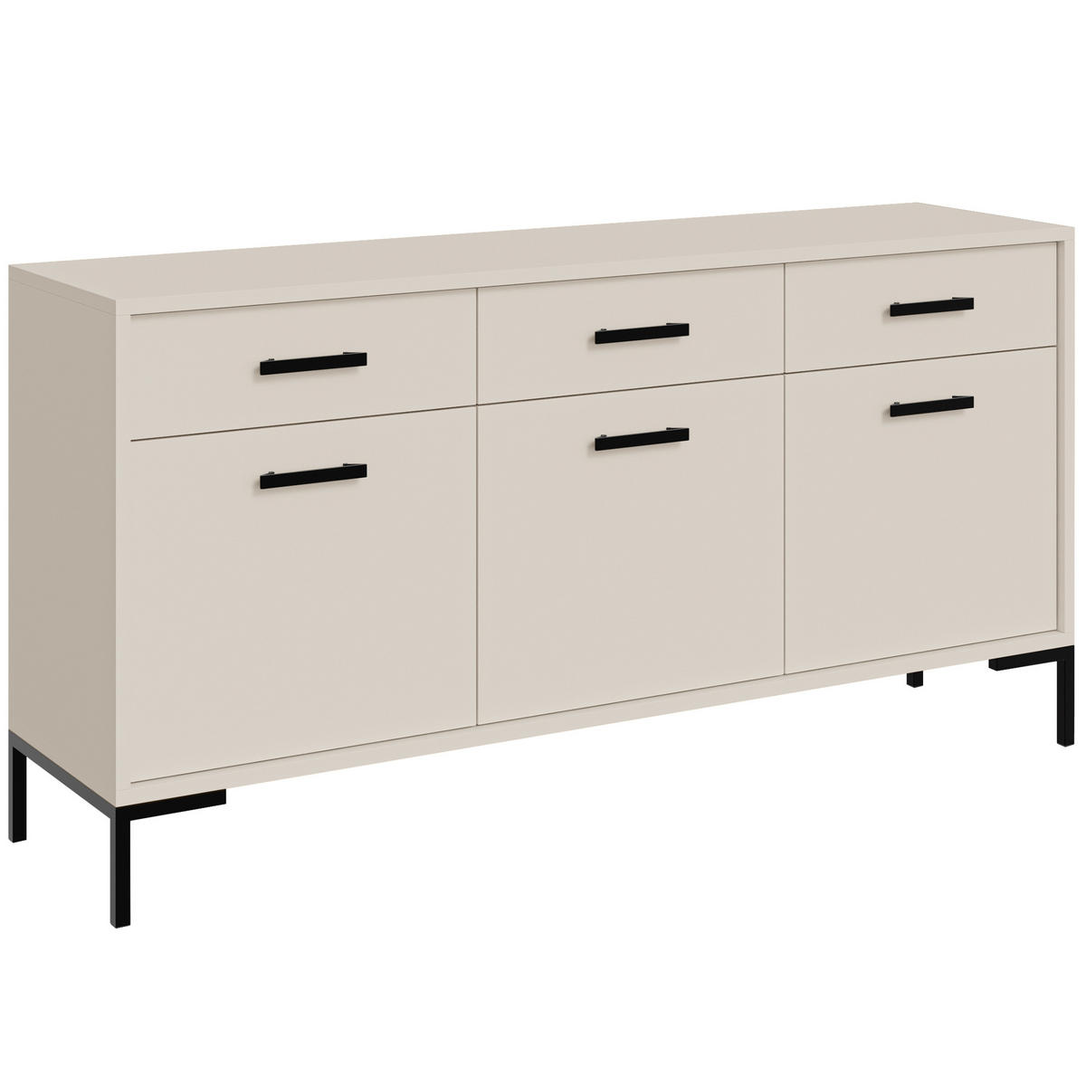 KOMODA Selena se 3 dvířky a 3 zásuvkami, kovové nohy, tiché dovírání, kašmír, 150 cm - černá/kašmírová, kov/kompozitní dřevo (150/85/40cm) - Beautysofa