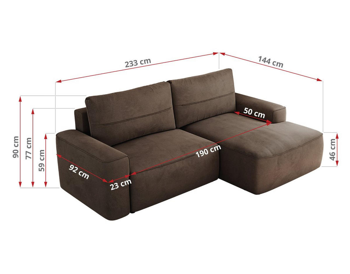ECKSOFA BELLUNO L Braun Velvet - Links - Schwarz/Braun, Textil (144/233cm) - MKS