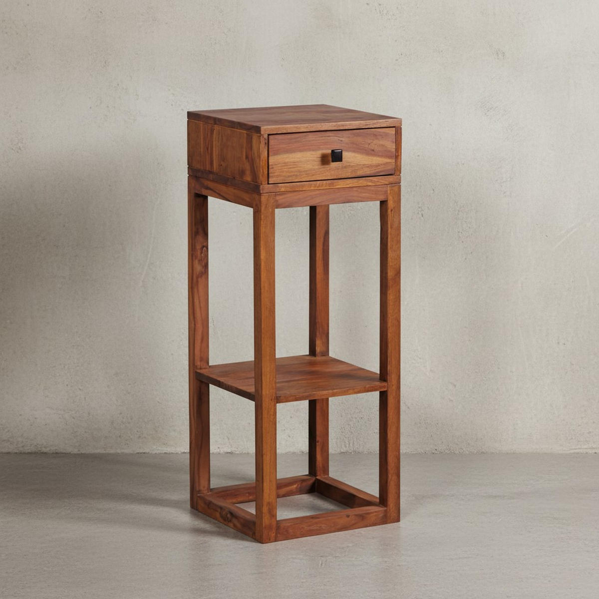 BEISTELLTISCH – Massivholz quadratisch mit Schublade und Ablagefach - Braun, Holz (35/35/90cm) - KADIMA DESIGN