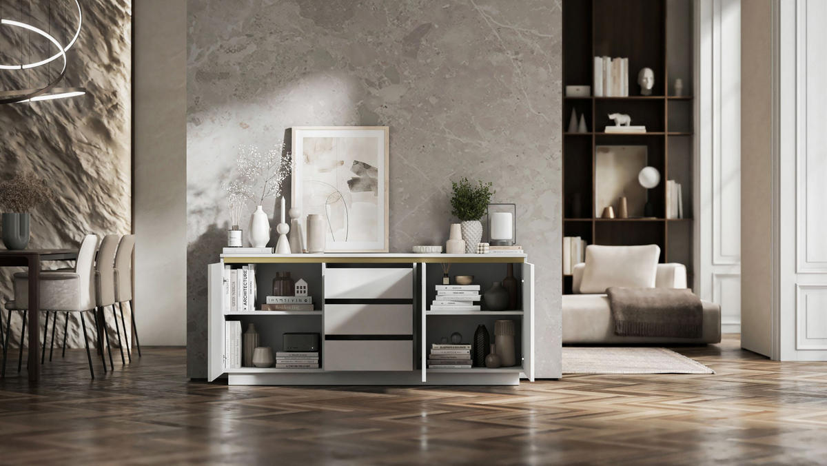 KOMMODE Selene 3D Weiß Matt Glamour 167 cm - Weiß, Holzwerkstoff (166.8/71.4/35cm) - Meble Lindner