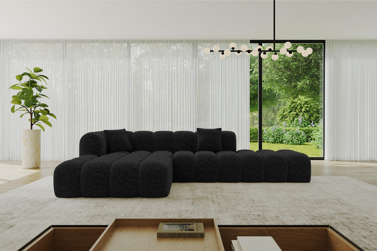 ECKSOFA Ottomane Links OLEA-L2 - 289x176x71 cm Schwarz - Schwarz, Holzwerkstoff/Kunststoff (289/176cm)