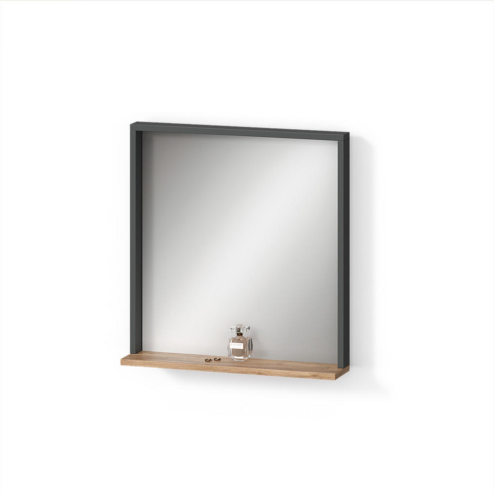 Livinity® NÁSTĚNNÉ ZRCADLO Ortello Antracit/zlatý dub 57 x 60 cm se zrcadlem