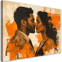 WANDBILD, Verliebtes Paar in einer warmen orangefarbenen Komposition - Orange, Textil (100/70cm) - Feeby