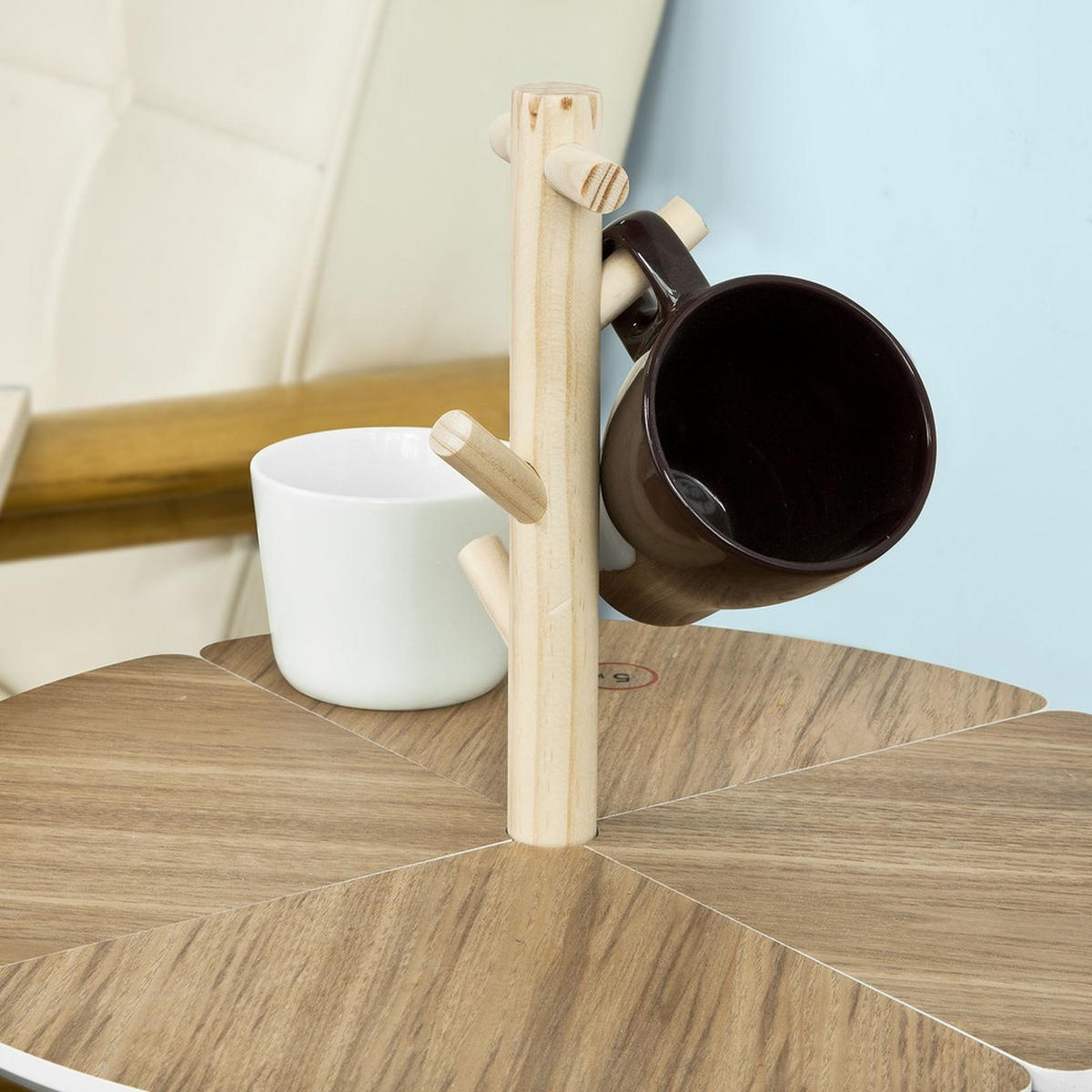 COUCHTISCH mit Tassenhalter FBT38-WN - Ahornfarben, Fell (40/40/66cm) - SoBuy