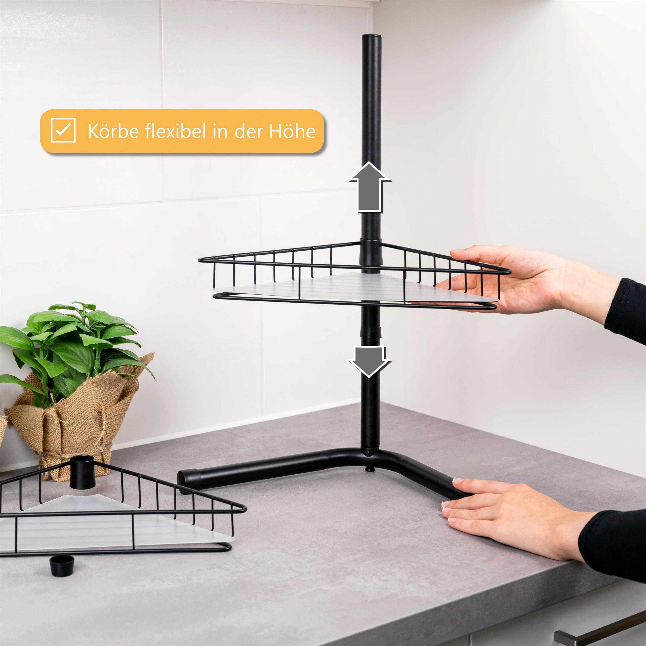 Thumbnail - bremermann Küchen-Eckregal,, Schwarz, Metall, 26.5x51x26.5 cm, Badezimmer, Badezimmerregale, Badregale