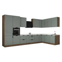 WINKELKÜCHE 405cm x 205 cm - Sorento KS5-M405 - in Grün / Dunkle Eiche - Eichefarben/Schwarz, Holz (610/247/58cm)