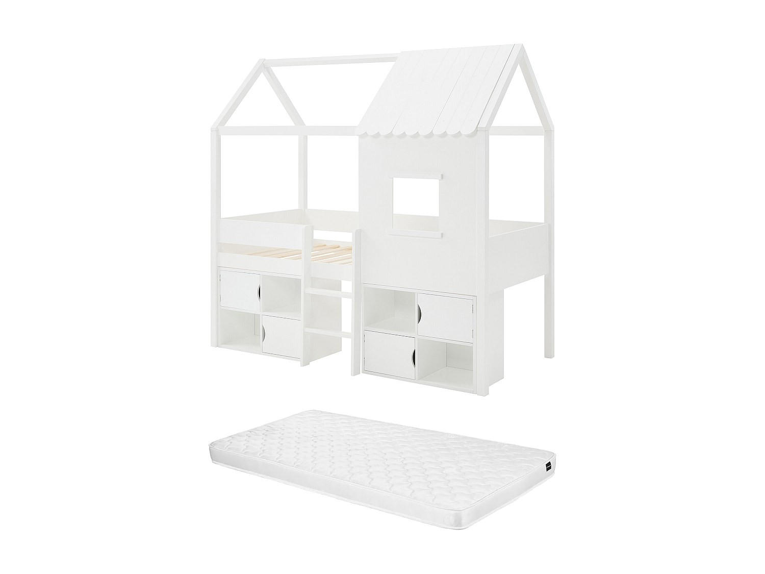 HAUSBETT - 1 Person - Holz, Platte, Holz, Platte - Weiß - - Weiß, Holz (90/190cm) - Vente-Unique