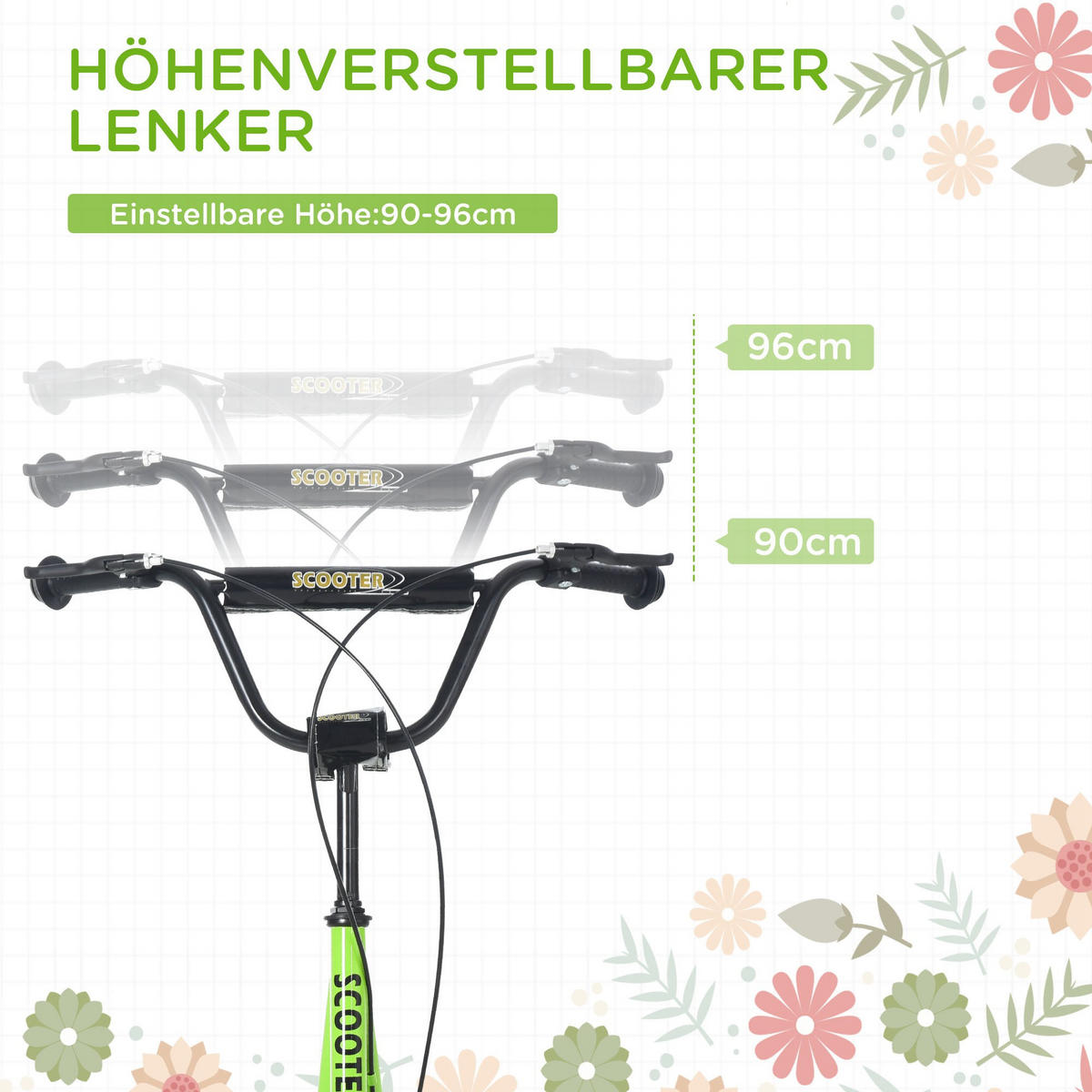 KINDERROLLER, Hellblau/Schwarz/Weiß/Grün, Stahl+ Aluminium - Grün, Metall (139/58/96cm) - HOMCOM
