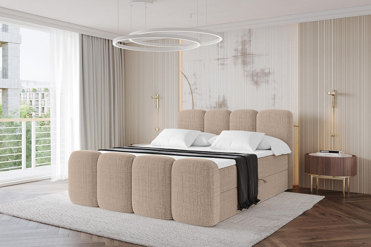 BOXBETT mit Matratze H4 und Lattenrost - NINA-Z - 120x200 cm - Dunkelbeige - Cappuccino, Holzwerkstoff (120/200cm)
