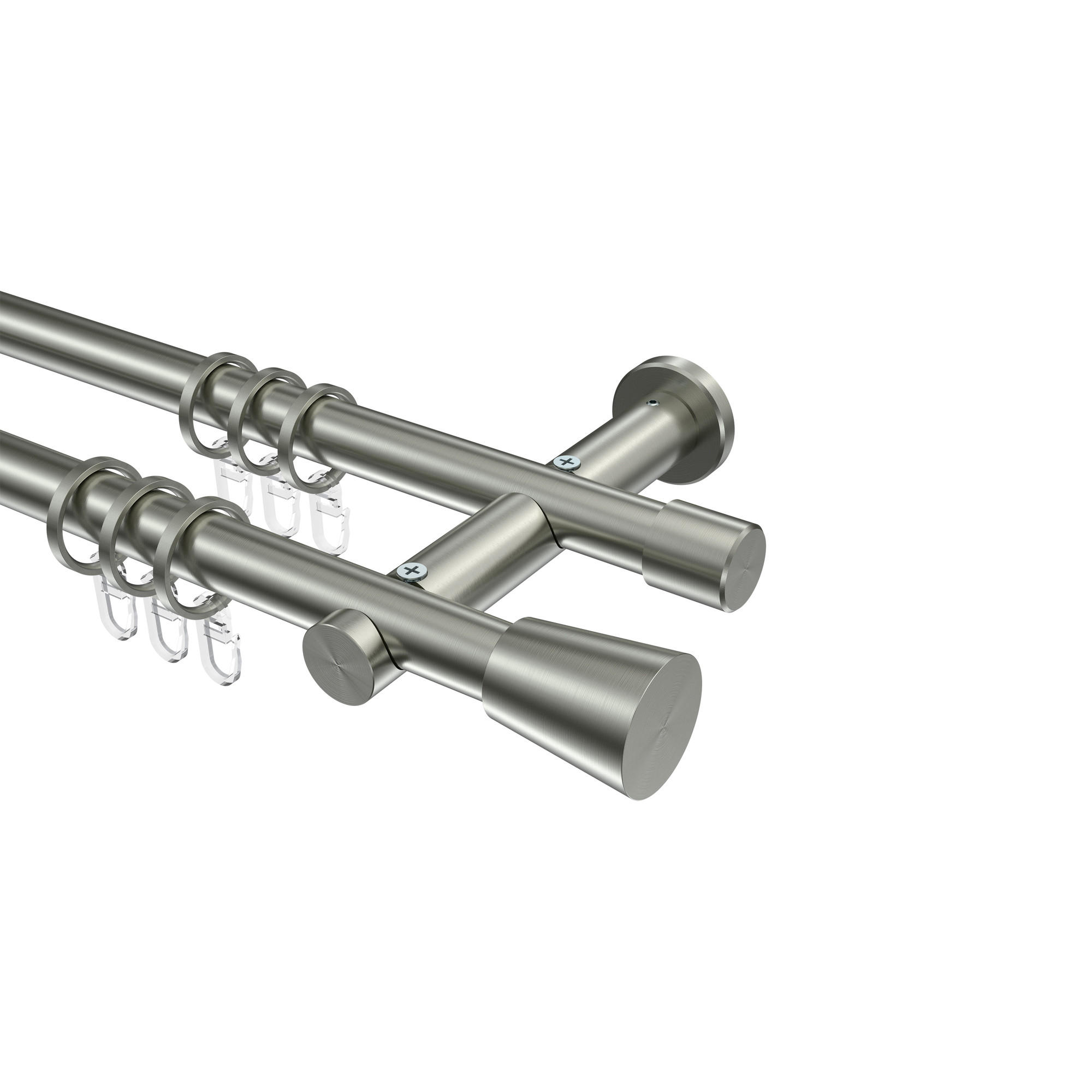 GARDINENSTANGEN-SET Platon Sitra 480 cm (geteilt in 3 x 160 cm), 2-läufig, 20 mm Ø Edelstahl-Optik - Edelstahlfarben, Metall (480cm) - INTERDECO