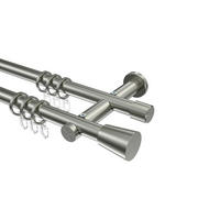 GARDINENSTANGEN-SET Platon Sitra 120 cm, 2-läufig, 20 mm Ø Edelstahl-Optik - Edelstahlfarben, Metall (120cm) - INTERDECO
