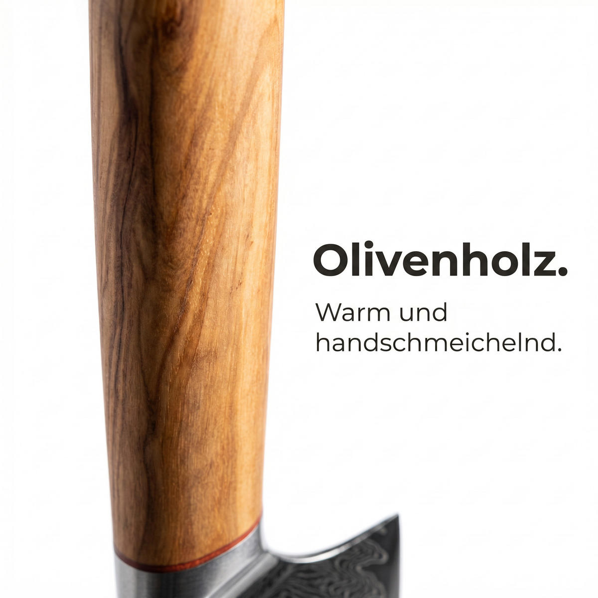 KOCHMESSER mit Klinge aus Damaststahl und ergonomischem Olivenholz-Griff - Hellbraun/Silberfarben, Holz/Metall (33cm) - Küchenkompane