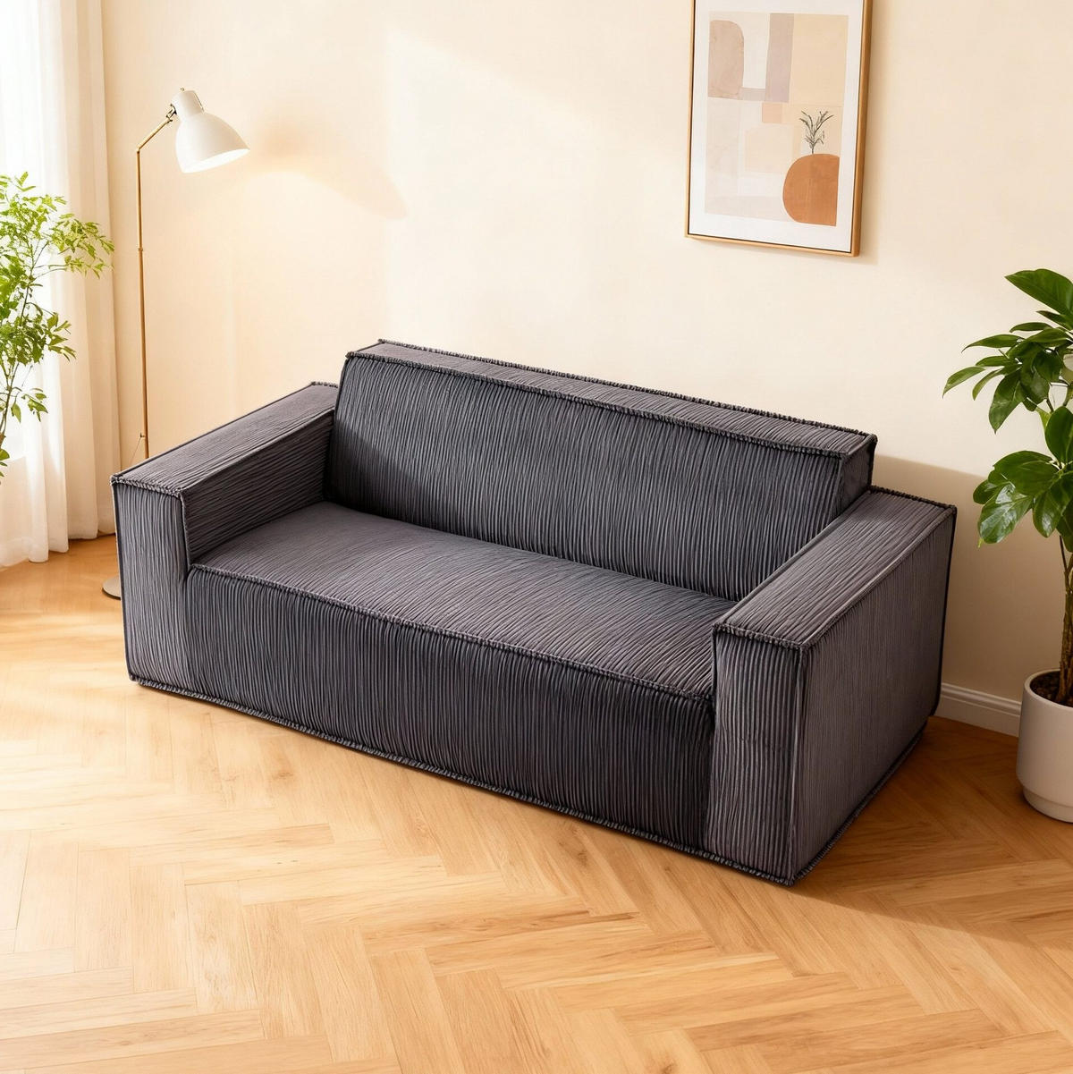 SOFA 2-Sitzer mit 65 cm Sitztiefe Cord Grau - Grau, Kunststoff (178/70/86cm) - Meubliv