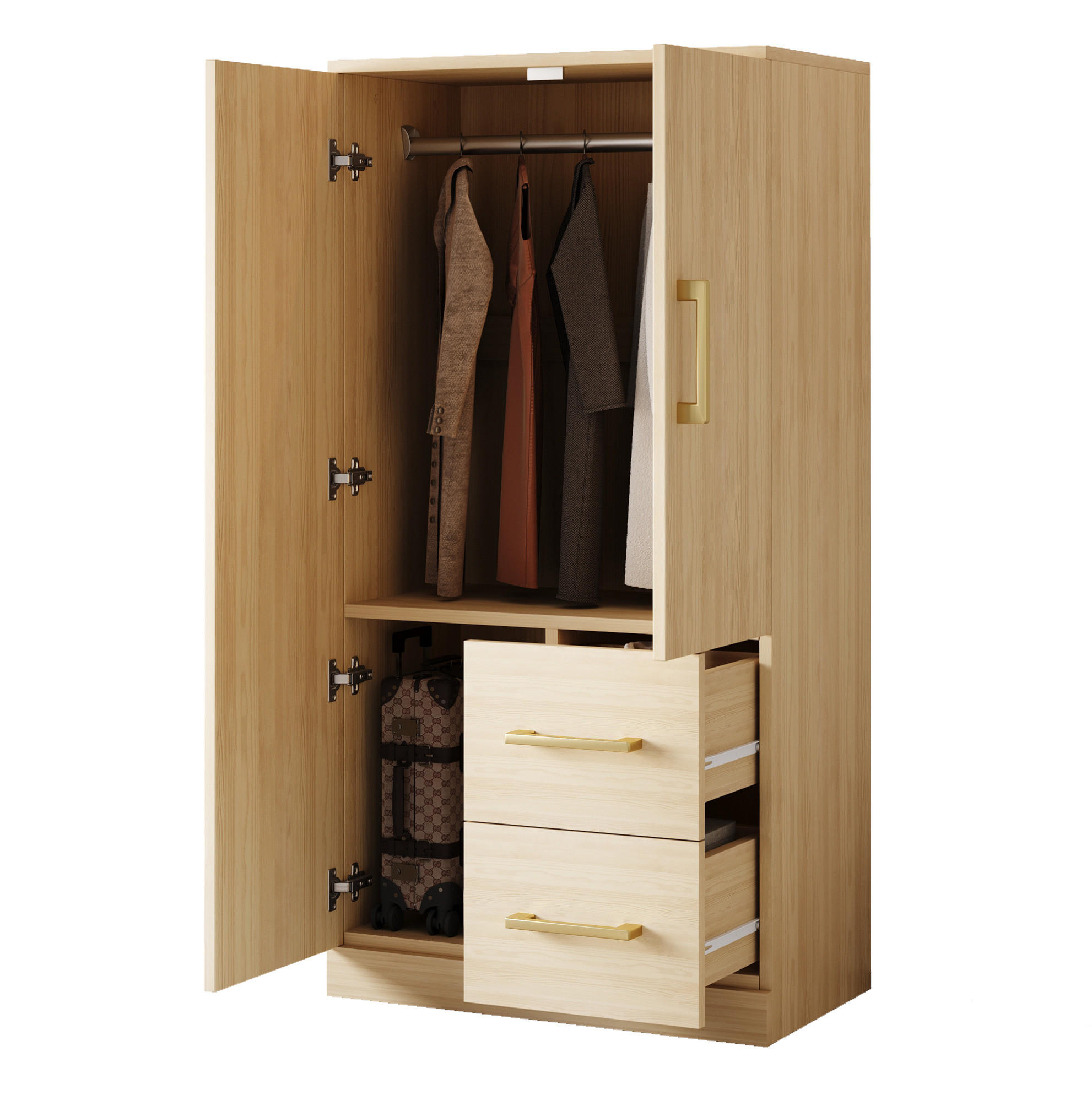 KLEIDERSCHRANK 70/135/40 cm in Holzfarbe aus Holz mit 2 Schubladen - Naturfarben, Holz (40/135/70cm) - OKMYHOME