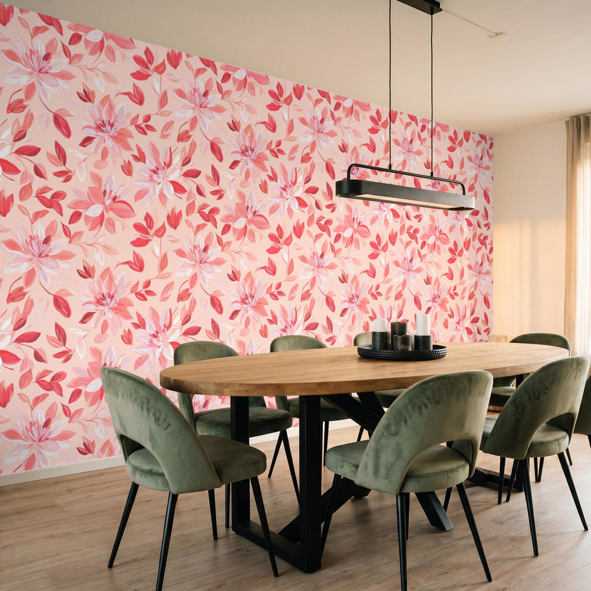 TAPETE - Botanisch - Blumen - Rot - 350x200 cm - Koralle, Papier (350/200cm) - OnlyWow